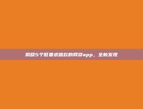 揭晓5个低要求借款的网贷app，全新发现