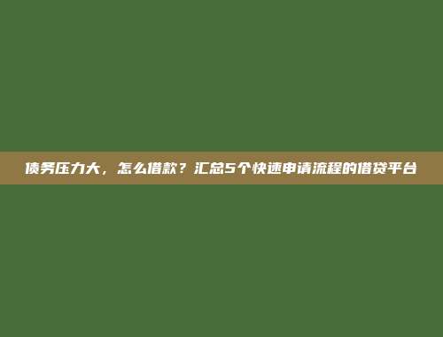 债务压力大，怎么借款？汇总5个快速申请流程的借贷平台