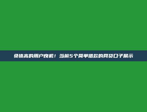 负债高的用户良机！当前5个简单借款的网贷口子展示