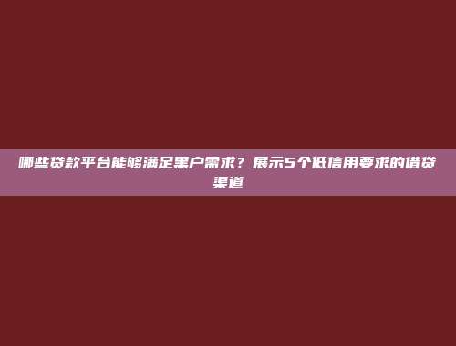 哪些贷款平台能够满足黑户需求？展示5个低信用要求的借贷渠道