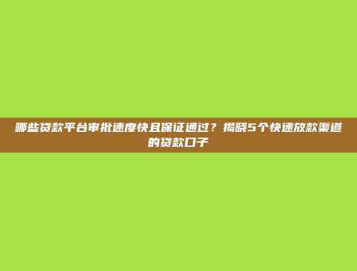 哪些贷款平台审批速度快且保证通过？揭晓5个快速放款渠道的贷款口子