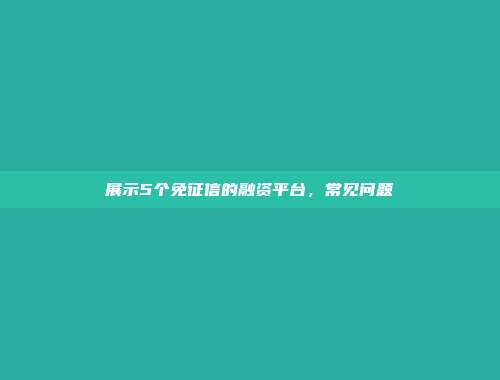 展示5个免征信的融资平台，常见问题