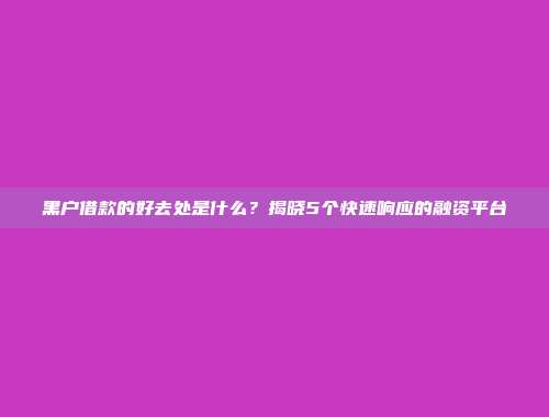 黑户借款的好去处是什么？揭晓5个快速响应的融资平台