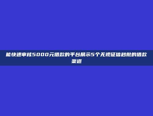 能快速审核5000元借款的平台展示5个无视征信秒批的借款渠道