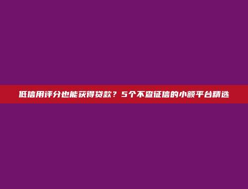 低信用评分也能获得贷款？5个不查征信的小额平台精选