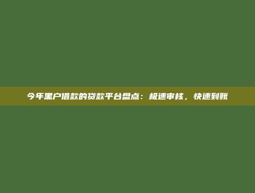 今年黑户借款的贷款平台盘点：极速审核，快速到账