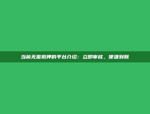 当前无需抵押的平台介绍：立即审核，便捷到账