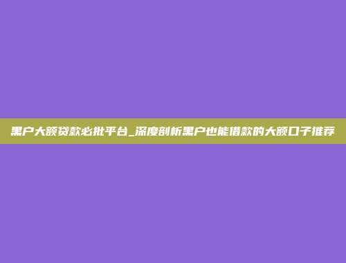 黑户大额贷款必批平台_深度剖析黑户也能借款的大额口子推荐