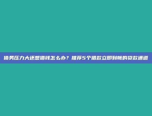 债务压力大还想借钱怎么办？推荐5个借款立即到帐的贷款通道