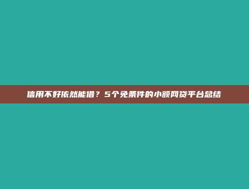 信用不好依然能借？5个免条件的小额网贷平台总结