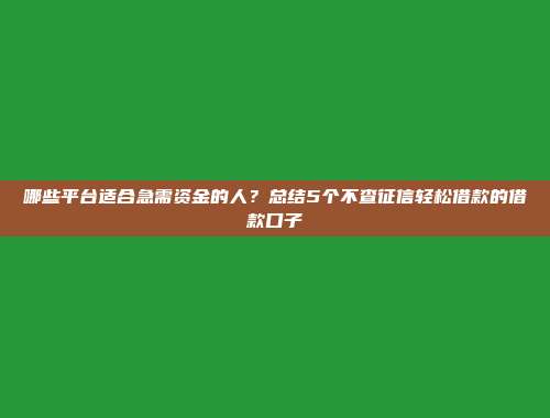 哪些平台适合急需资金的人？总结5个不查征信轻松借款的借款口子