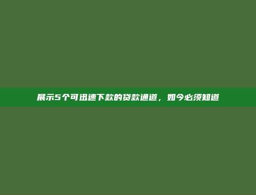 展示5个可迅速下款的贷款通道，如今必须知道