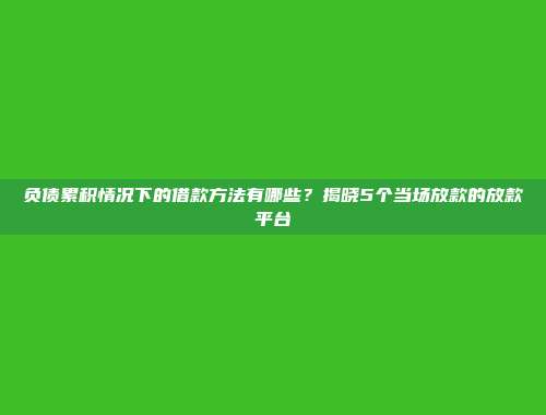 负债累积情况下的借款方法有哪些？揭晓5个当场放款的放款平台