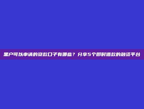 黑户可以申请的贷款口子有哪些？分享5个即时借款的融资平台