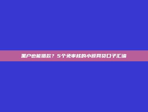 黑户也能借款？5个免审核的小额网贷口子汇编