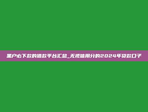 黑户必下款的借款平台汇总_无视信用分的2024年贷款口子