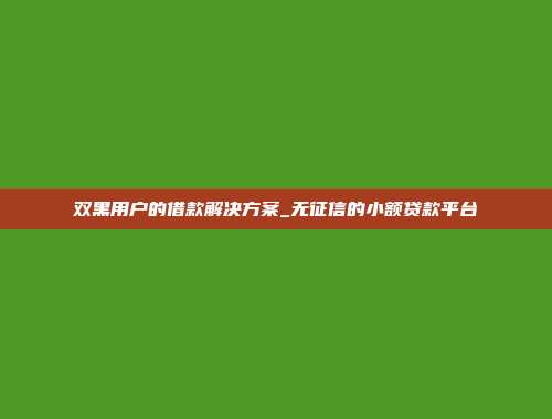 双黑用户的借款解决方案_无征信的小额贷款平台