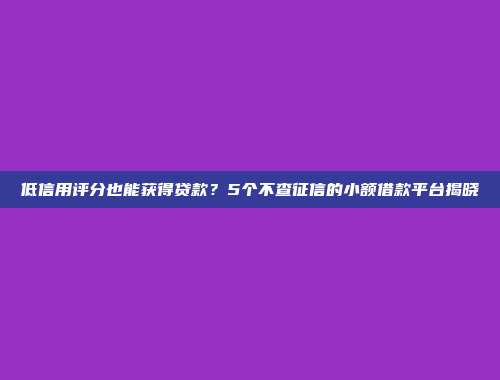 低信用评分也能获得贷款？5个不查征信的小额借款平台揭晓