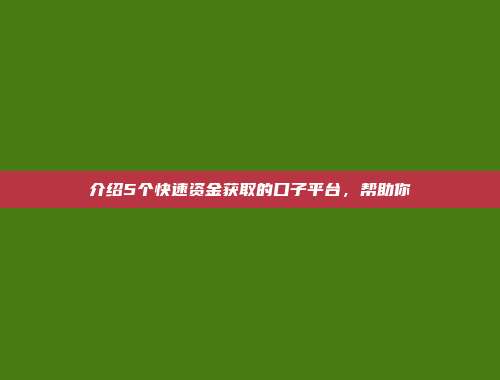 介绍5个快速资金获取的口子平台，帮助你