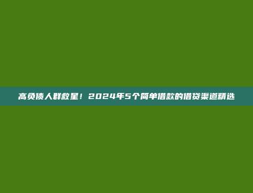 高负债人群救星！2024年5个简单借款的借贷渠道精选