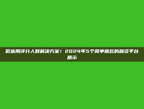 低信用评分人群解决方案！2024年5个简单借款的融资平台展示