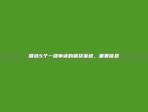 精选5个一键申请的借贷渠道，重要信息