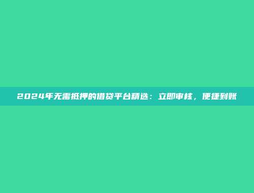 2024年无需抵押的借贷平台精选：立即审核，便捷到账