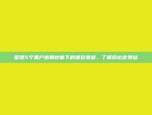 整理5个黑户逾期也能下的借贷渠道，了解后必定受益