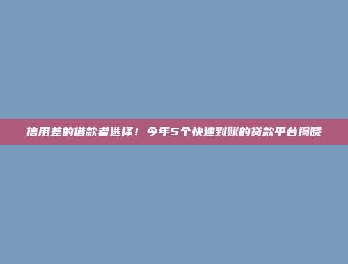 信用差的借款者选择！今年5个快速到账的贷款平台揭晓