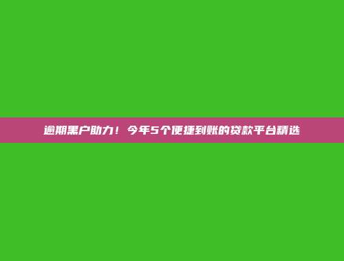 逾期黑户助力！今年5个便捷到账的贷款平台精选