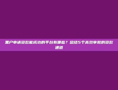 黑户申请贷款能成功的平台有哪些？总结5个高效审批的贷款通道