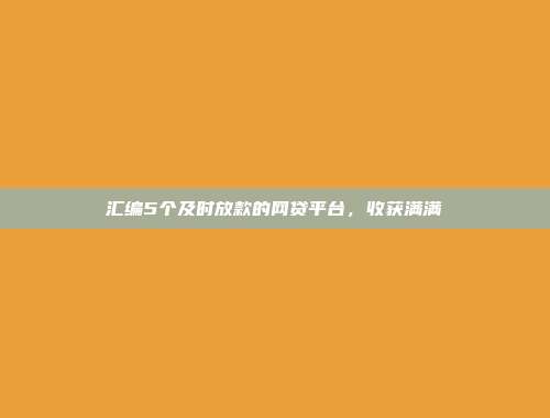 汇编5个及时放款的网贷平台，收获满满