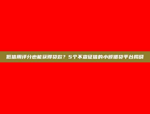 低信用评分也能获得贷款？5个不查征信的小额借贷平台揭晓