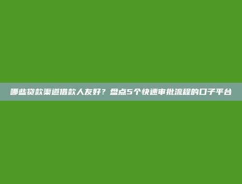 哪些贷款渠道借款人友好？盘点5个快速审批流程的口子平台