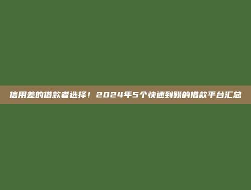 信用差的借款者选择！2024年5个快速到账的借款平台汇总