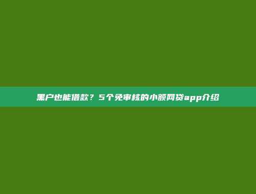 黑户也能借款？5个免审核的小额网贷app介绍