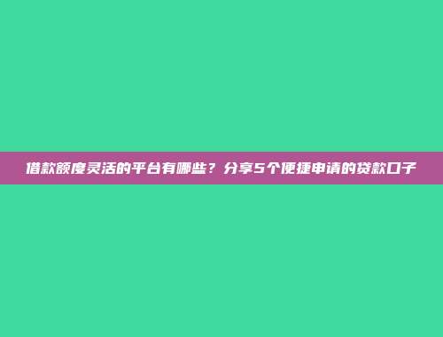 借款额度灵活的平台有哪些？分享5个便捷申请的贷款口子