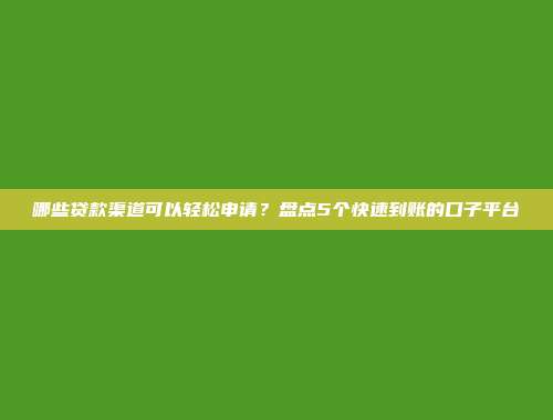 哪些贷款渠道可以轻松申请？盘点5个快速到账的口子平台