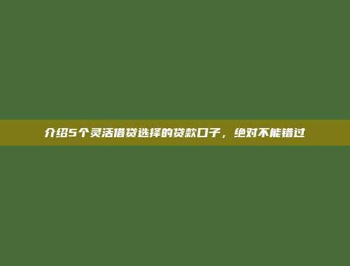 介绍5个灵活借贷选择的贷款口子，绝对不能错过