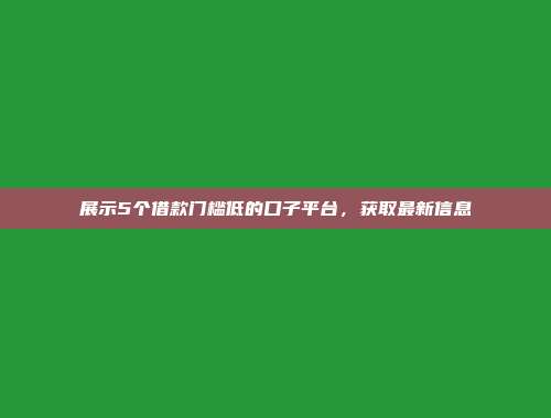 展示5个借款门槛低的口子平台，获取最新信息