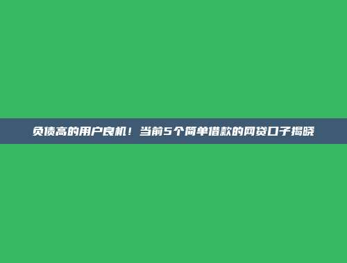 负债高的用户良机！当前5个简单借款的网贷口子揭晓