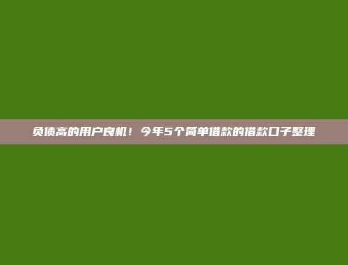 负债高的用户良机！今年5个简单借款的借款口子整理