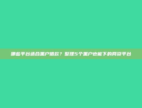 哪些平台适合黑户借款？整理5个黑户也能下的网贷平台