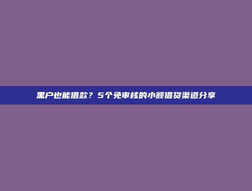 黑户也能借款？5个免审核的小额借贷渠道分享