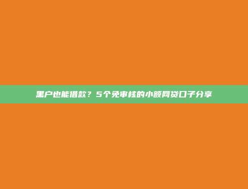 黑户也能借款？5个免审核的小额网贷口子分享