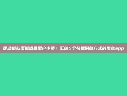 哪些借款渠道适合黑户申请？汇编5个快速到账方式的借款app