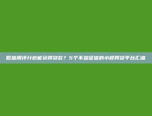 低信用评分也能获得贷款？5个不查征信的小额网贷平台汇编