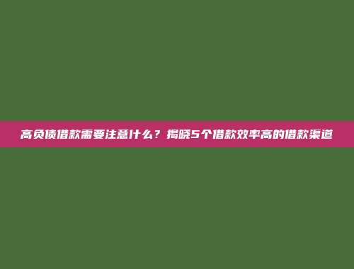 高负债借款需要注意什么？揭晓5个借款效率高的借款渠道