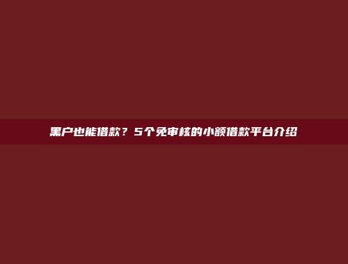 黑户也能借款？5个免审核的小额借款平台介绍