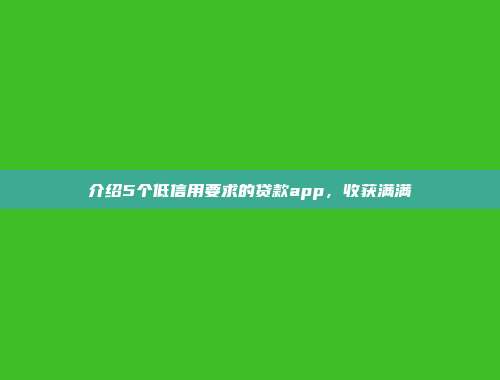 介绍5个低信用要求的贷款app，收获满满